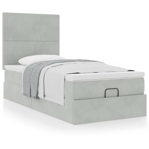 VidaXL Otomanski posteljni okvir z vzmetnicami siv 90x190cm žamet Slike