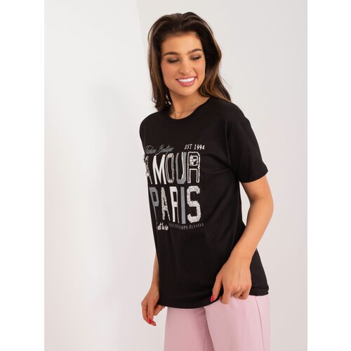 Fashion Hunters Black T-shirt with lettering and appliqués Slike