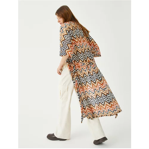 Koton Zigzag Patterned Long Kimono with Belt