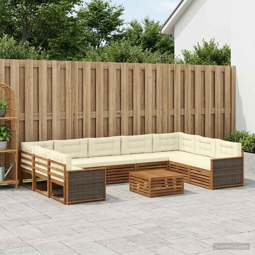  Set vanjskih sofa 10 kom. Prirodna i krem Čvrsto drvo akacije Smeđa Cene