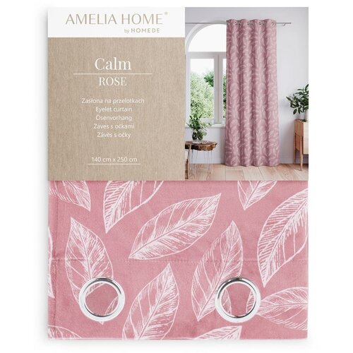  Curtain CALM color pink printed theme vegetable style classic silver silver metal eyelets velvet 140x250 AmeliaHome Slike