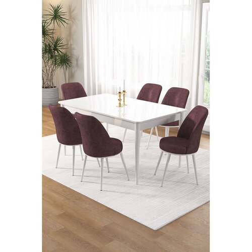 Hanah home trpezarijski set Pir, sto i 6 stolica, bela ploča, puder roze tkanina Babyface Cene