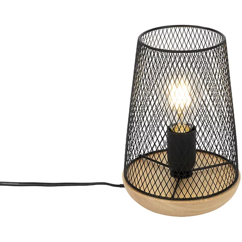QAZQA Dizajn namizna svetilka črna z lesom - Bosk