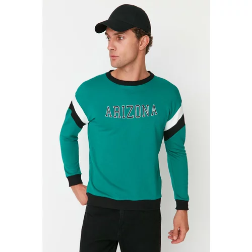 Trendyol Emerald Green Men's Relaxed Fit Crew Neck Sleeve Paneled Sweatshirt