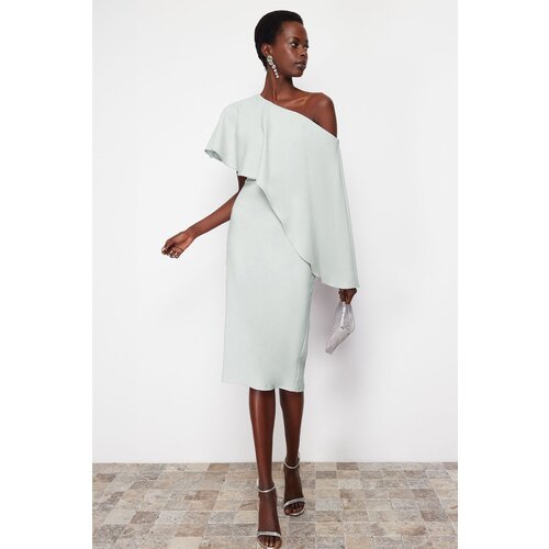 Trendyol Mint Cape Detailed Woven Elegant Evening Dress Cene