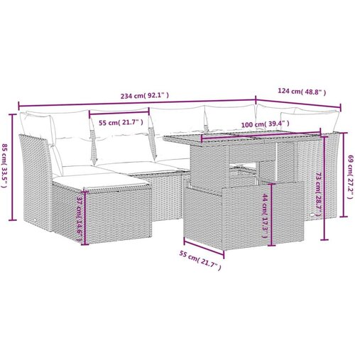 VidaXL 7-dijelni set vrtnih sofa od poliratana s jastucima bež Slike