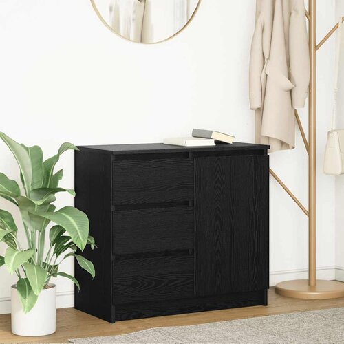 VidaXL Komoda s predalom črna hrast 71x35x65 cm inženirski les Slike