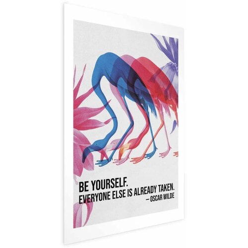  Plakat - Colorful Repetition - three flamingo silhouettes with an inspiring quote 60x90 Bez okvira s margom Cijene