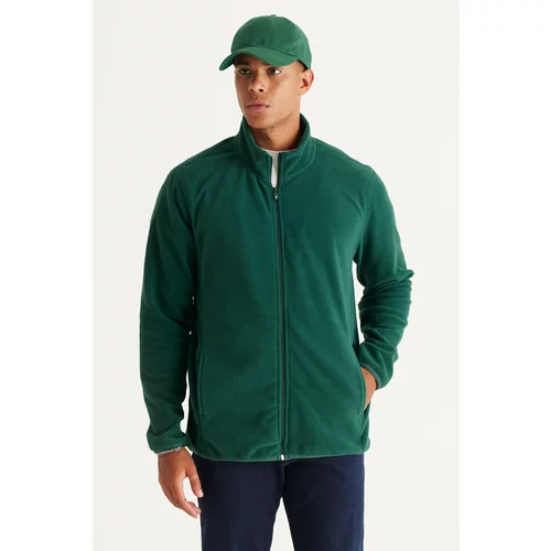 AC&Co / Altınyıldız Classics Men's Green Anti-pilling Anti-Pilling Standard Fit Bato Collar Sweatshirt Fleece Jacket.