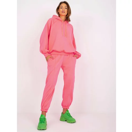 Fashion Hunters Fluo pink women's sweatshirt set with a hood Liana