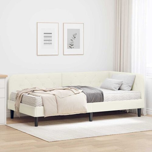  Kutni okvir kreveta Krema 90 x 190 cm Baršun Cene
