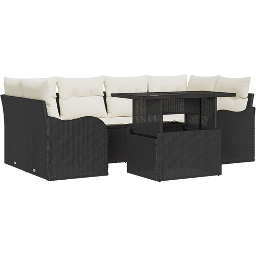 VidaXL 7-delna vrtna sofa sestava z blazinami Črn Poli Ratan, 2-sedežna vrtna sofa z blazinami Črn Poli Ratan Slike