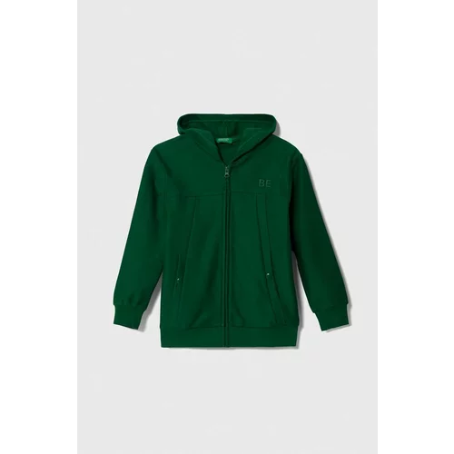 United Colors Of Benetton Otroški bombažen pulover zelena barva, s kapuco