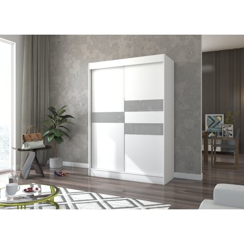 ADRK Klizni ormar BATIA s lakobel staklom 150 cm - BIJELA-SIVI LACOBEL Cene