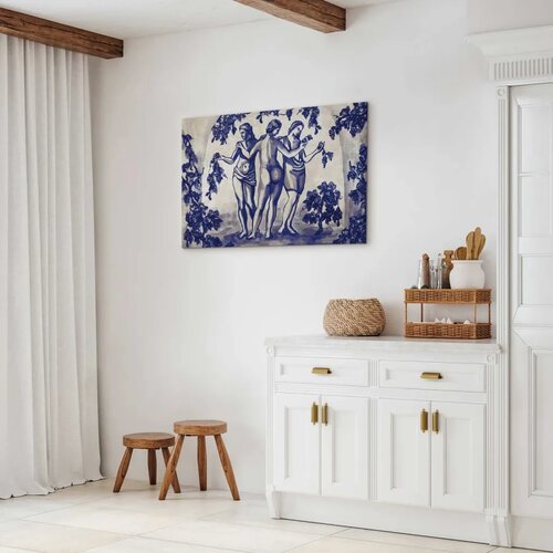  Slika - Ancient vineyard - three women in a portal painted with blue ink 90x60 Premium Print Slike