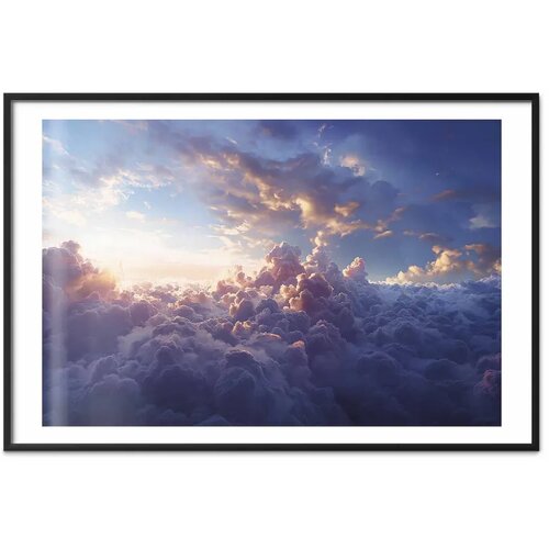  Plakat Sun in Hiding: The Golden Face of the Sky Over the Cloudy Sea 90x60 Crni okvir s margom Slike