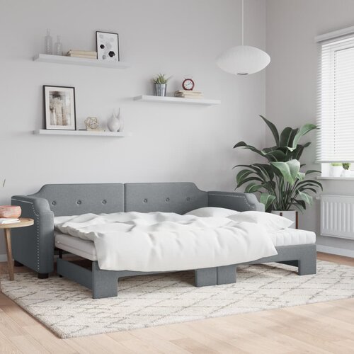 VidaXL Dnevni krevet na razvlačenje svjetlosivi 90 x 200 cm od tkanine Slike