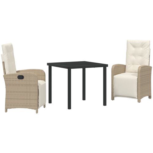 vidaXL 3-dijelni vrtni blagovaonski set s jastučićima bež poli ratan, vrtni stol crni 80x80x73 cm od kaljenog stakla Cijene