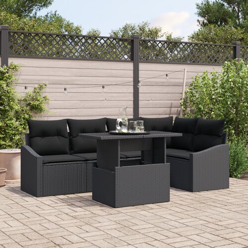 vidaXL 6-delna vrtna sofa set s blazinami črna poliratana Cene