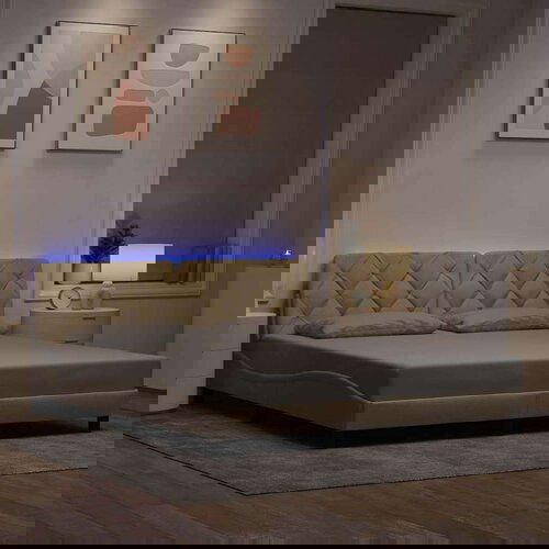  Okvir kreveta s LED-om bez krem madraca 180x200 cm Tkanina - Krema 180 x 200 cm Slike