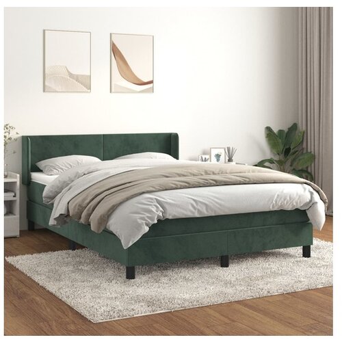 VidaXL Box spring postelja z vzmetnico temno zelen 140x190 cm žamet Slike