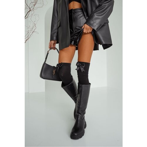 Milena Cotton Knee-Highs With Bow Black Cene