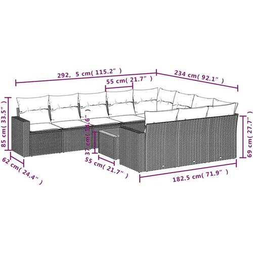  Vrtna garnitura - 11-dijelni set vrtnih sofa od poliratana s jastucima crni - Crna 2x corner+6x centre+2x sofa+1x garden+12x bac Slike