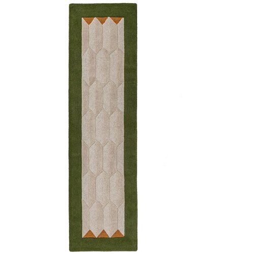 Flair Rugs Zelen/v naravni barvi ročno tkan volnen tekač 60x230 cm Apex Border Wool &ndash; Cene