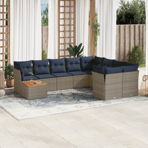 vidaXL 10-dijelni set vrtnih sofa od poliratana s jastucima sivi Cijene