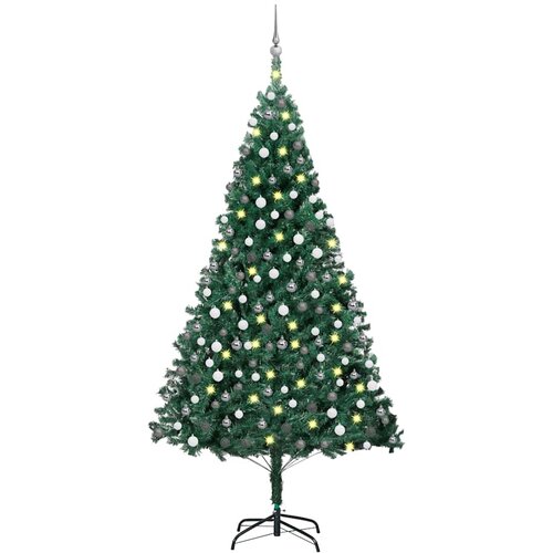  Umjetno osvijetljeno božićno drvce s kuglicama zeleno 210cm PVC Cene