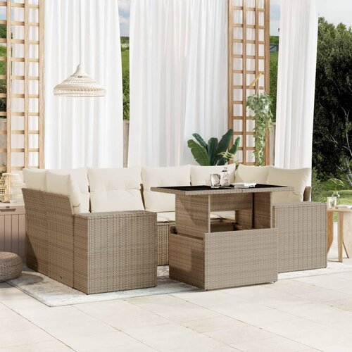 vidaXL 7-dijelni set vrtnih sofa od poliratana s jastucima bež Cijene