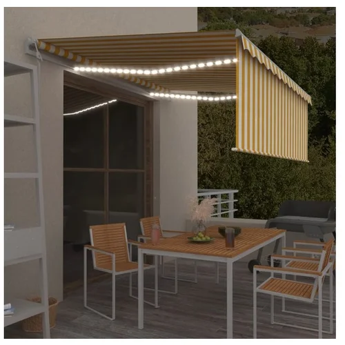  Avtomatska tenda s senčilom LED + senzor 4x3 m rumena in bela