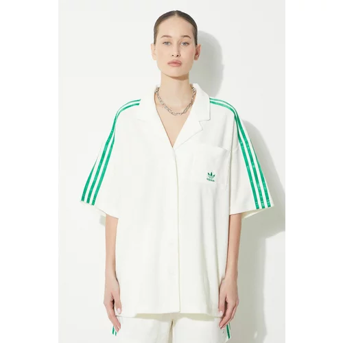 Adidas Košulja Resort Shirt za žene, boja: bež, relaxed, s klasičnim ovratnikom, JH0614