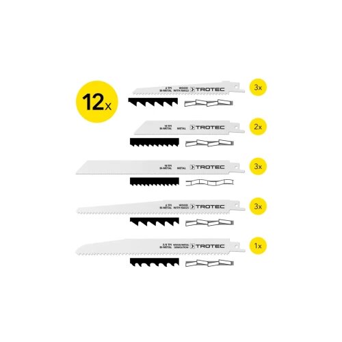 Trotec List sabljaste pile set drvo / metal, 12 komada Slike