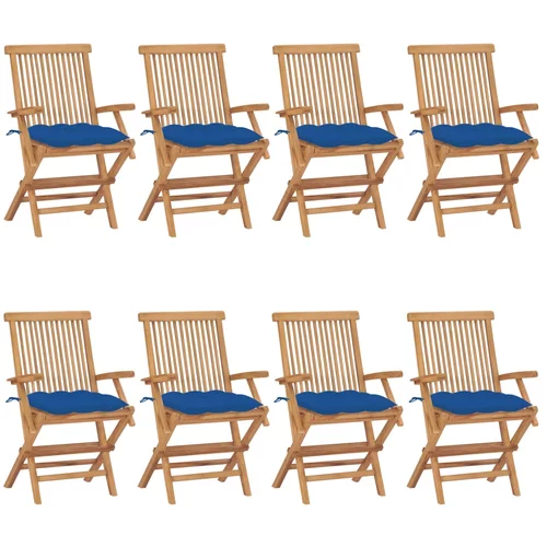  Vrtne stolice s plavim jastucima 8 kom od masivne tikovine