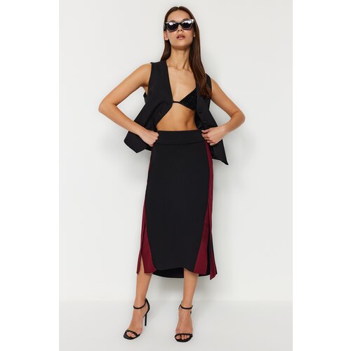 Trendyol Black Color Block Midi Knitted Skirt Slike