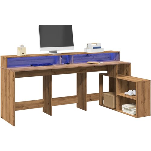 vidaXL Pisalna miza z LED lučkami artisan hrast 200x104x91 cm inž. les Cene