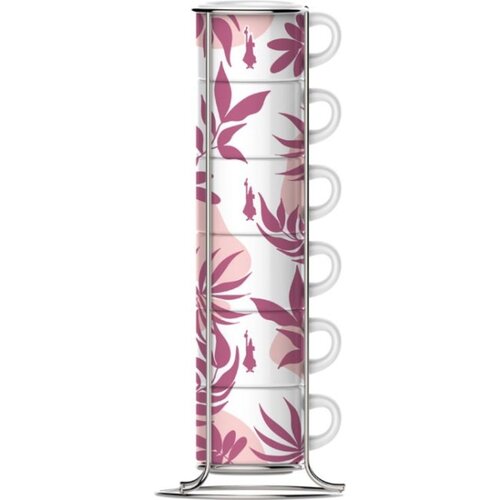 Bialetti Primavera Set of 6 espresso cups on stand - Pink Cijene
