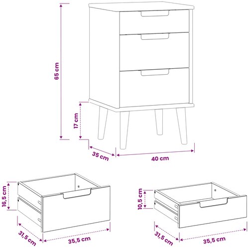  Noćni ormar s ladicama Crna 40 x 35 x 65 cm Masivna borovina Slike