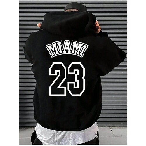 K&H TWENTY-ONE Unisex Black Miami 23 Printed Hoodie Sweatshirt. Slike