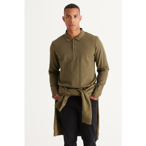 AC&Co / Altınyıldız Classics Men's Khaki Standard Fit Normal Cut 3 Thread Fleece 100% Cotton Polo Neck Sweatshirt Slike