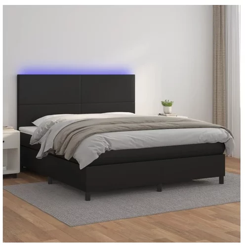  Box spring postelja z vzmetnico LED črna 160x200 cm um. usnje
