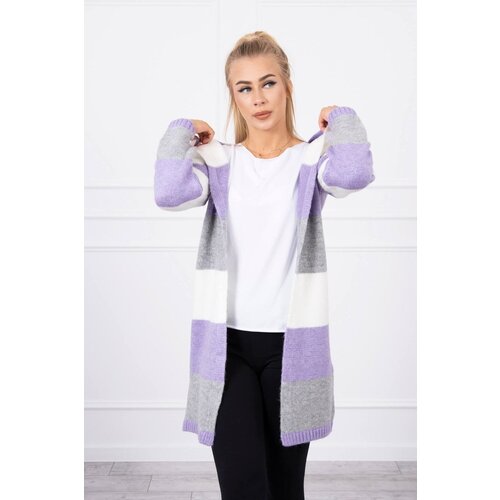 Kesi Tricolor striped sweater ecru+purple+gray Slike