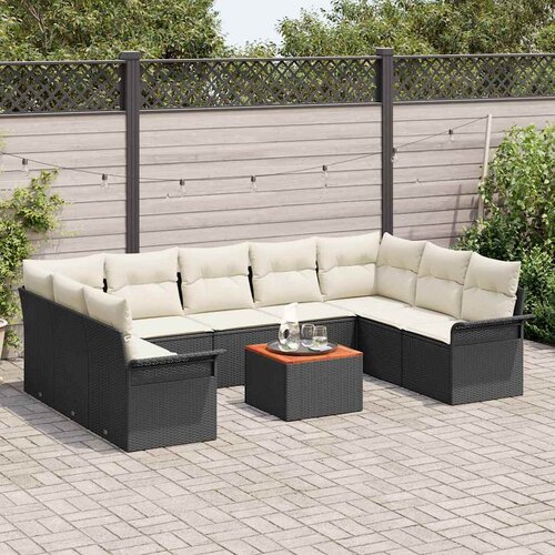  Sjedeća garnitura za vrt 10 kom. 9-Broj sjedala Crna i Krema 289 x 187,5 x 69 cm Slike