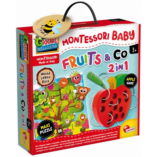 Lisciani Montessori Wood maxi puzzle voće i vezica 2u1