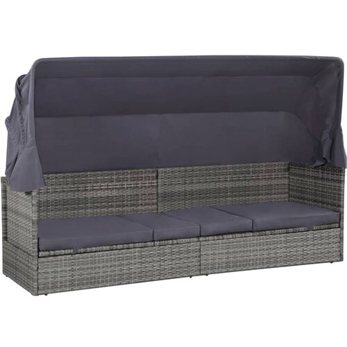 VidaXL Vrtna postelja s streho poli ratan 205x62 cm siva, (20592321) Slike
