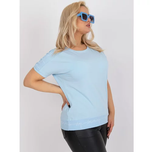 Fashion Hunters Light blue plus size blouse with short sleeves