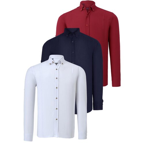 Dewberry TRIPLE SET G721 MEN&amp;#039;S SHIRT-NAVY-WHITE-BURGUNDY Slike