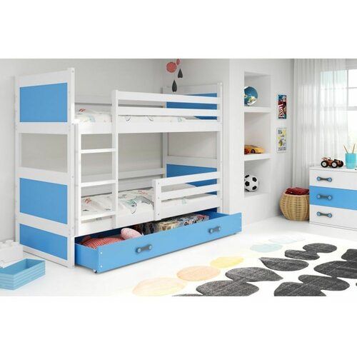 Rico drveni dečiji krevet na sprat sa fiokom - belo - plavi - 190x80cm 2R49JGQ Cene