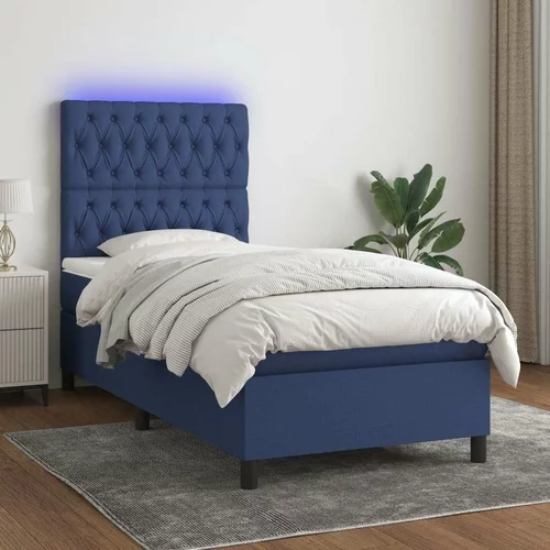  box spring s madracem LED plavi 90x200 cm od tkanine